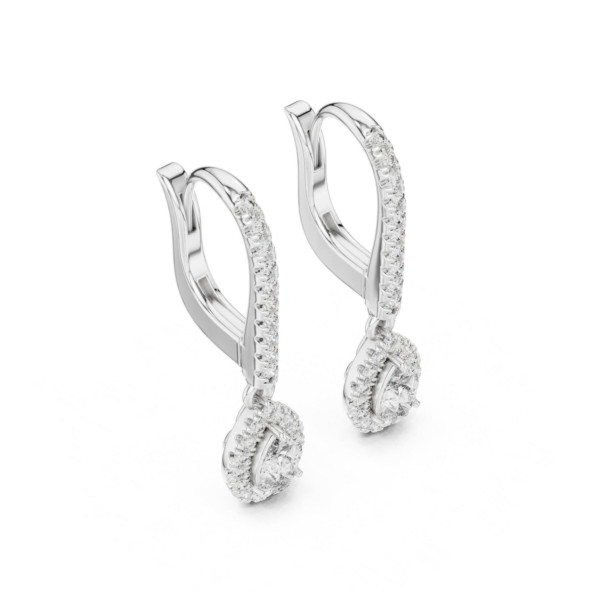 Pear Moissanite Halo Lever Drop Earrings – 925 Sterling Silver, 18K Gold Vermeil