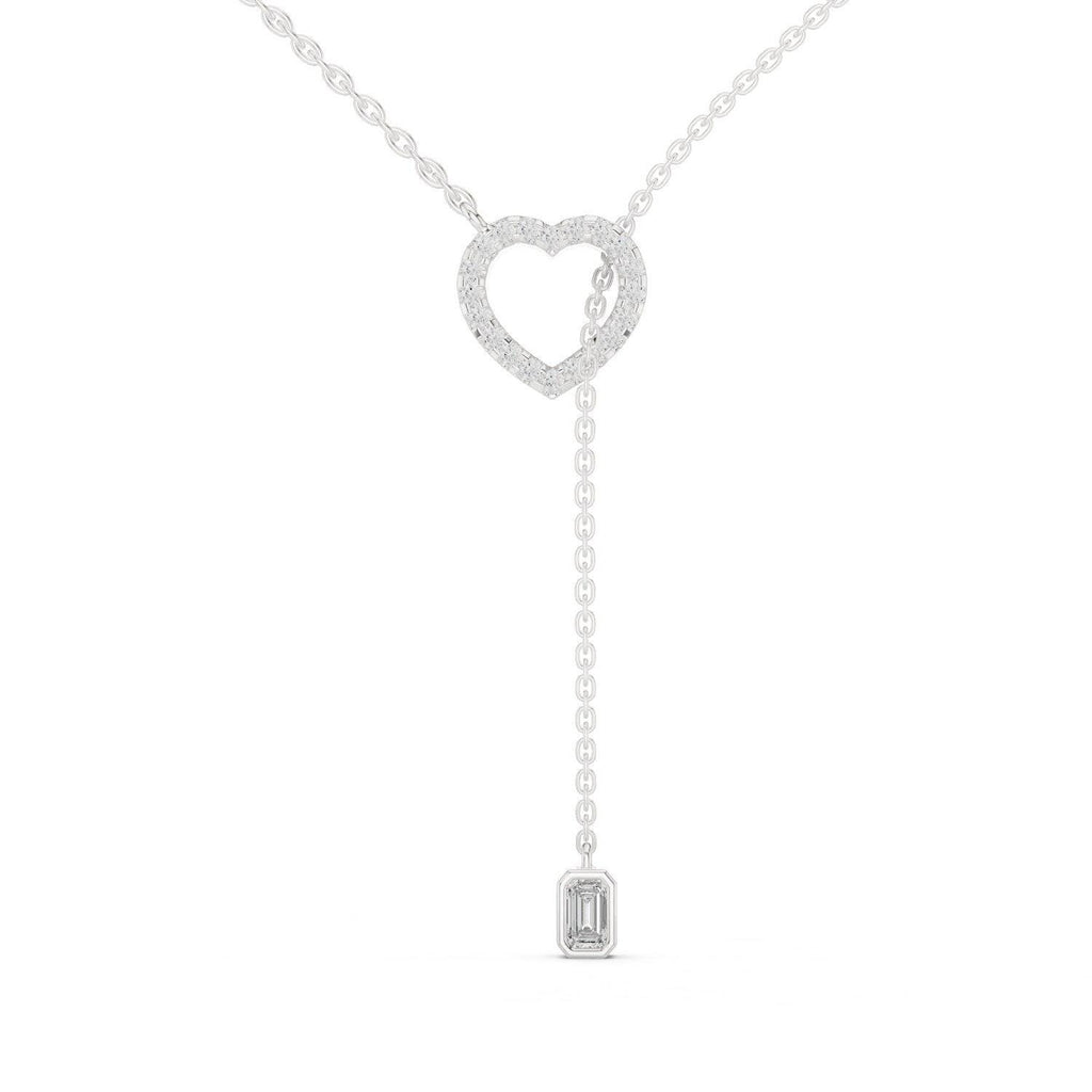 Heart Moissanite Lariat Necklace with Emerald-Cut Drop – 925 Sterling Silver, 18K Gold Vermeil