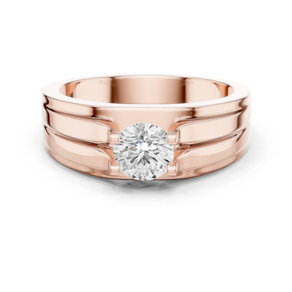 Men's Round Moissanite Ring, Double-Groove Band – 925 Sterling Silver, 18K Gold Vermeil
