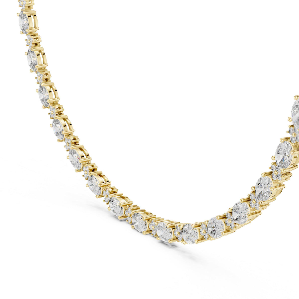 Round & Oval Moissanite Tennis Necklace – 925 Sterling Silver, 18K Gold Vermeil
