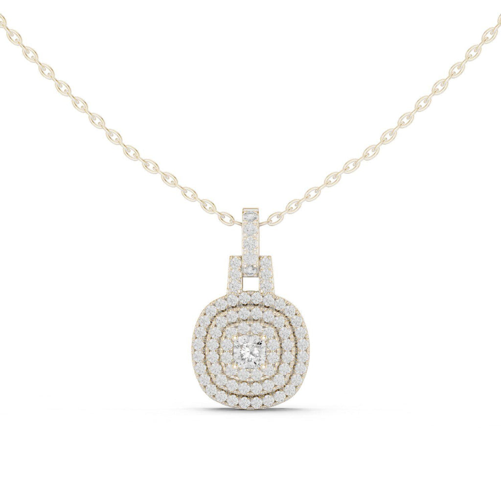 Cushion Moissanite Triple-Halo Pendant Necklace – 925 Sterling Silver, 18K Gold Vermeil
