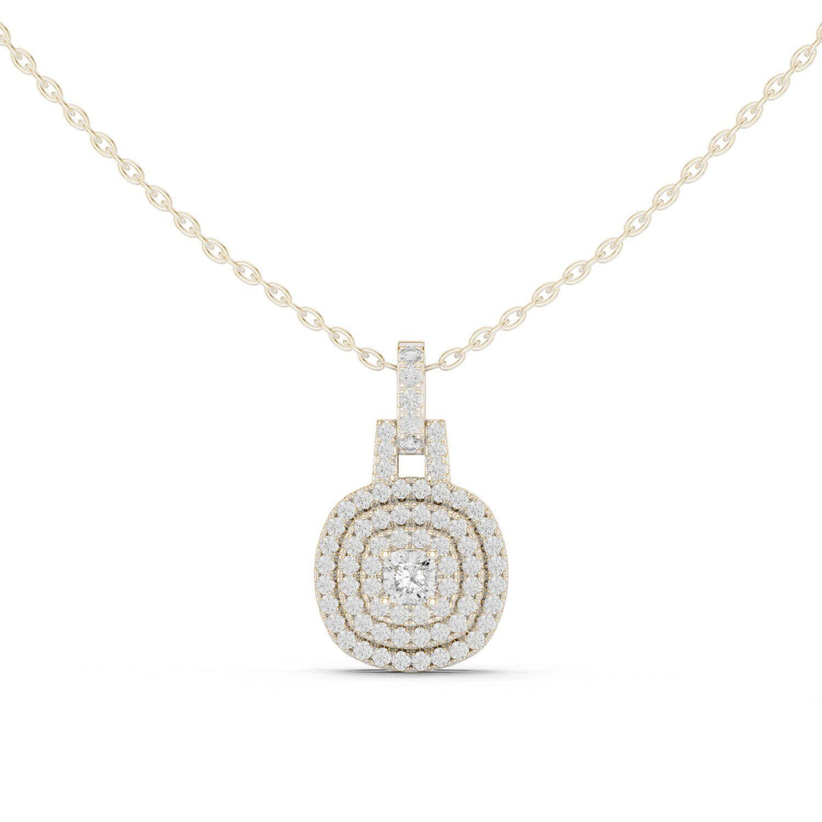 Cushion Moissanite Triple-Halo Pendant Necklace – 925 Sterling Silver, 18K Gold Vermeil