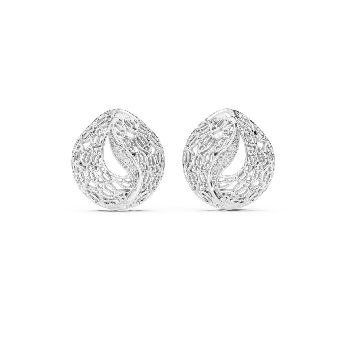 Moissanite Lattice Dome Stud Earrings – 925 Sterling Silver, 18K Gold Vermeil