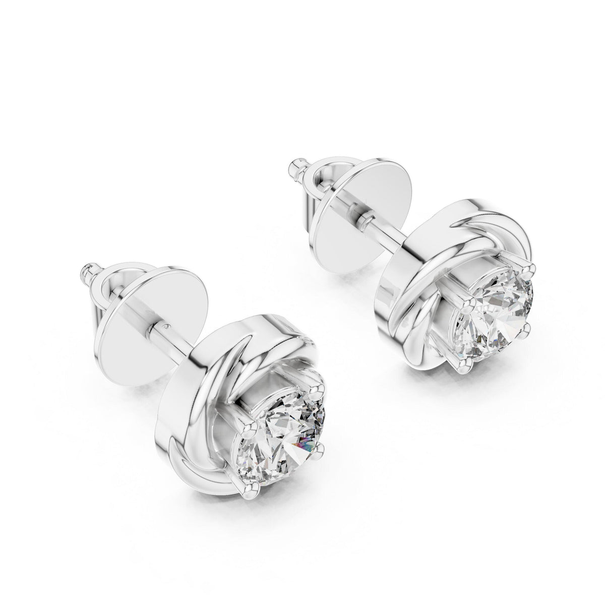 5mm Round Moissanite Swirl Stud Earrings – 925 Sterling Silver, 18K Gold Vermeil