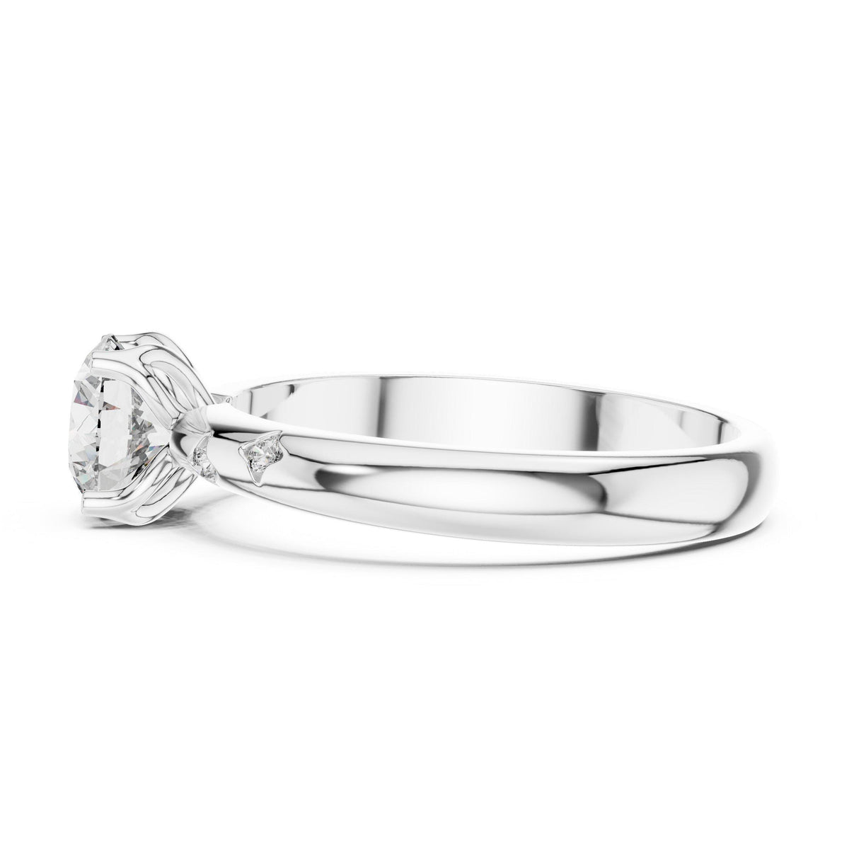 Round Moissanite Solitaire Ring with Side Accents, 6mm – 925 Sterling Silver, 18K Gold Vermeil