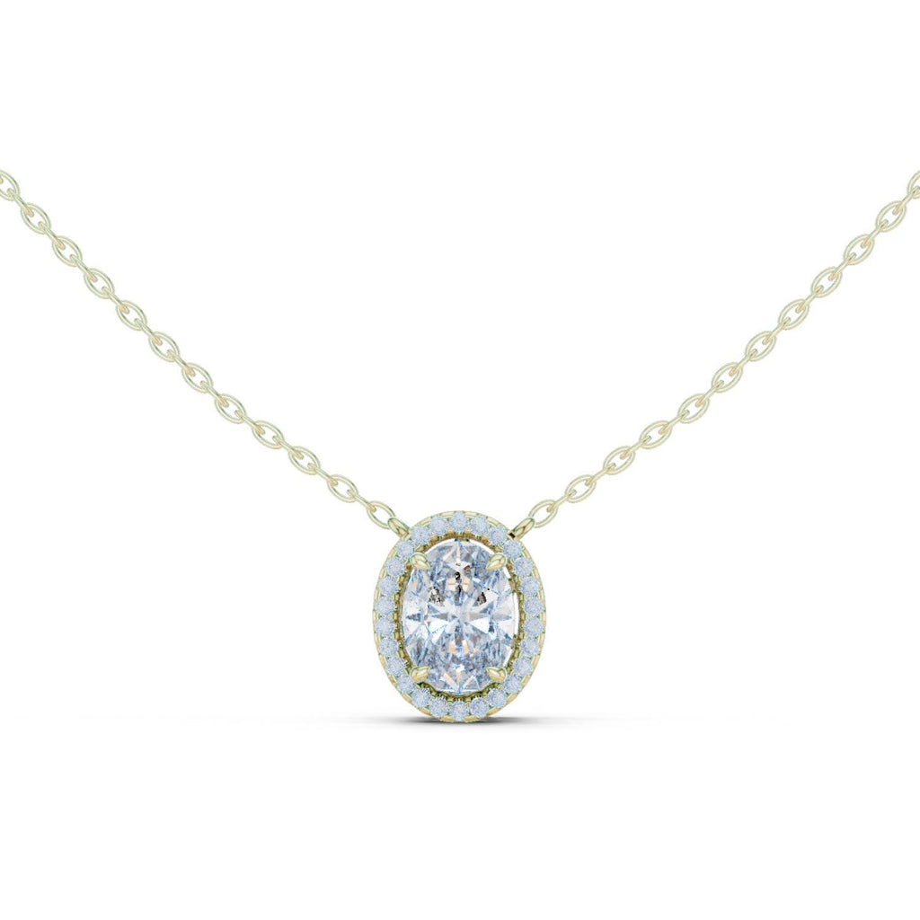Oval Moissanite Double-Halo Pendant Necklace – 925 Sterling Silver, 18K Gold Vermeil