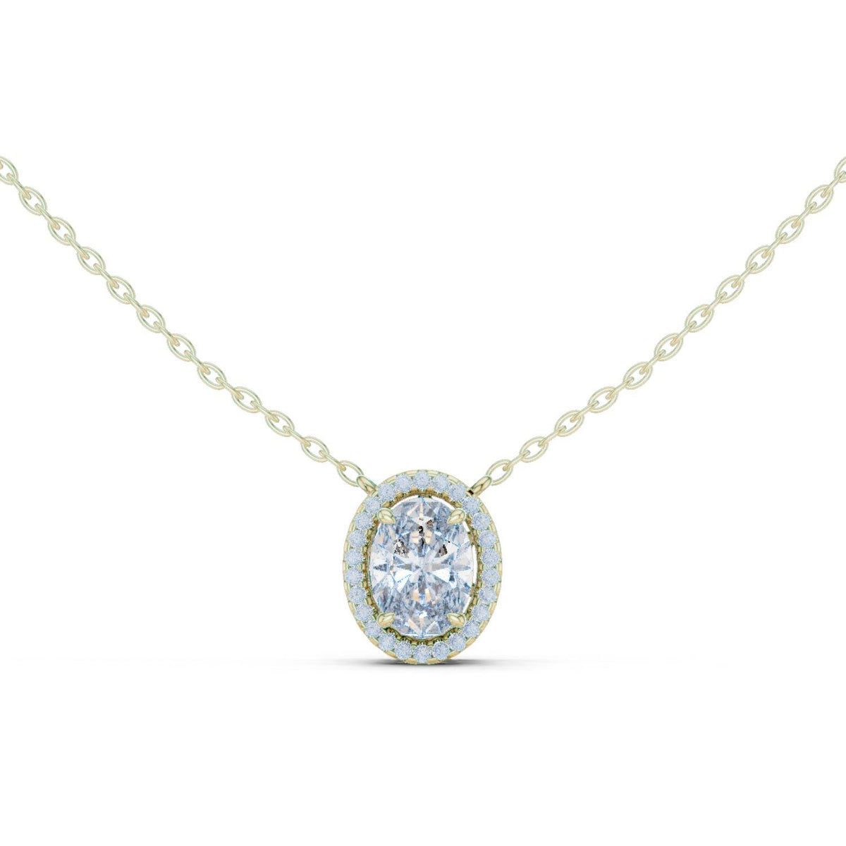 Oval Moissanite Double-Halo Pendant Necklace – 925 Sterling Silver, 18K Gold Vermeil