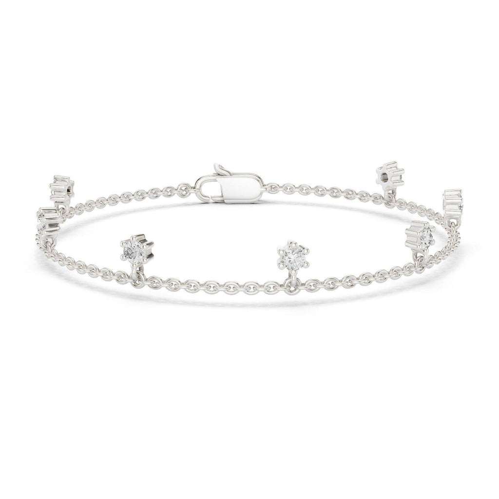 3mm Round Moissanite Station Charm Bracelet – 925 Sterling Silver, 18K Gold Vermeil