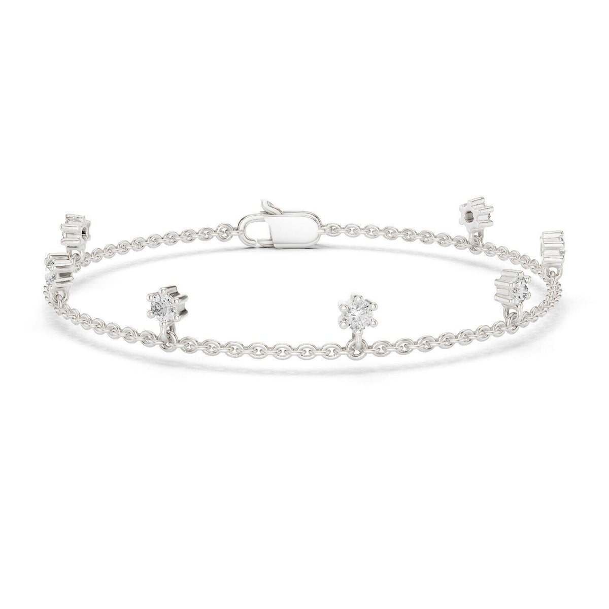 3mm Round Moissanite Station Charm Bracelet – 925 Sterling Silver, 18K Gold Vermeil