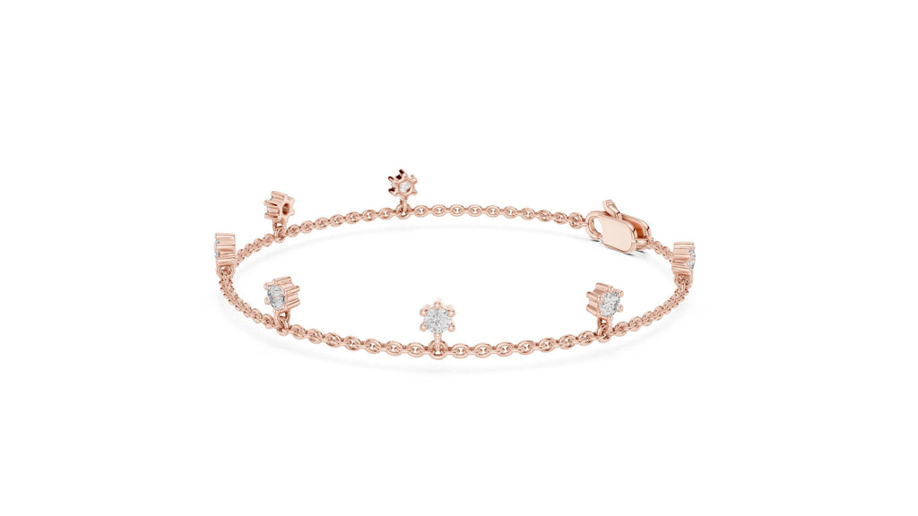 3mm Round Moissanite Station Charm Bracelet – 925 Sterling Silver, 18K Gold Vermeil