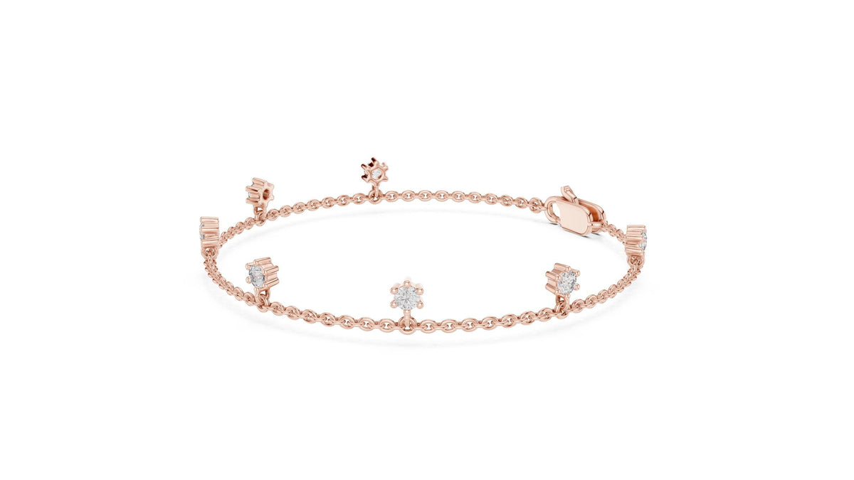 3mm Round Moissanite Station Charm Bracelet – 925 Sterling Silver, 18K Gold Vermeil