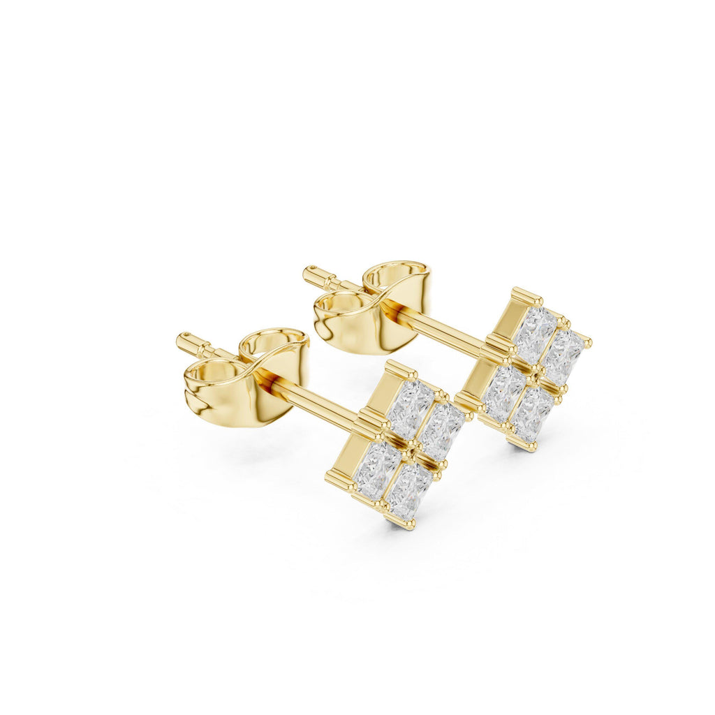 Princess Moissanite Four-Stone Stud Earrings – 925 Sterling Silver, 18K Gold Vermeil