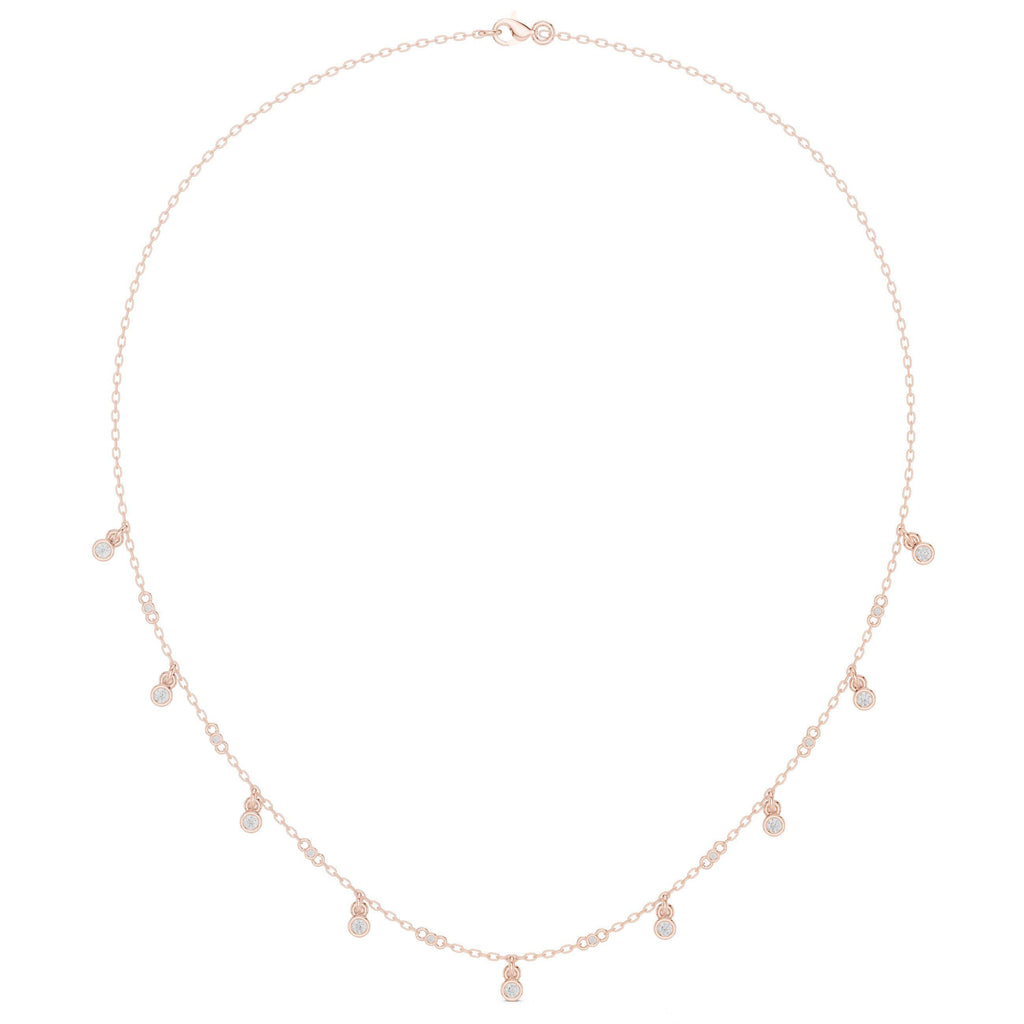 Round Moissanite Dewdrop Station Necklace – 925 Sterling Silver, 18K Gold Vermeil
