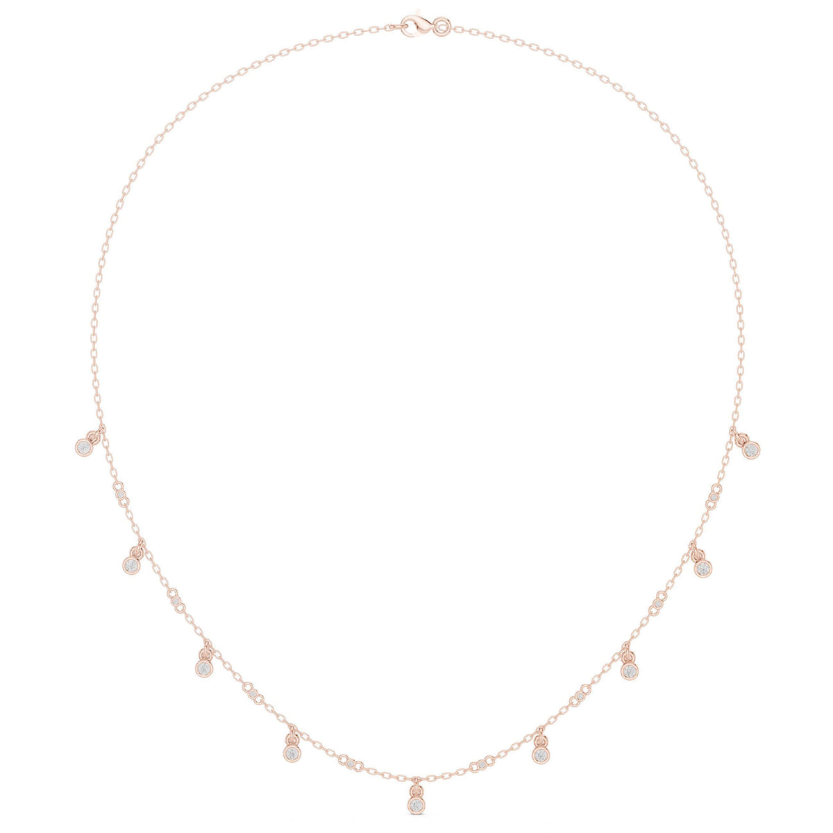 Round Moissanite Dewdrop Station Necklace – 925 Sterling Silver, 18K Gold Vermeil