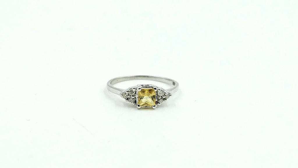 Cushion Yellow Sapphire & Diamond Ring – 925 Sterling Silver, 18K White Gold Vermeil