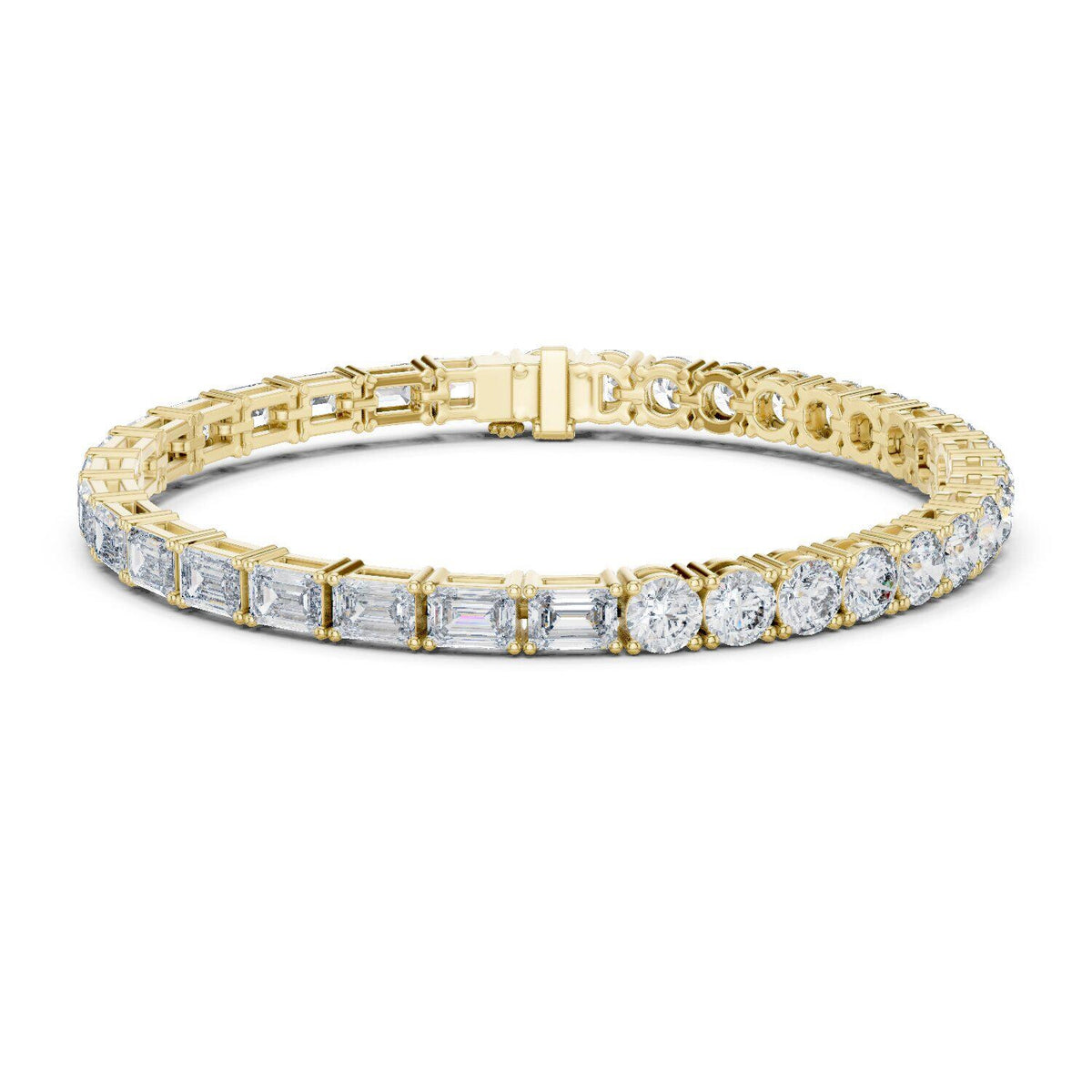 Emerald-Cut Moissanite Tennis Bracelet with Round Accents – 925 Sterling Silver, 18K Gold Vermeil