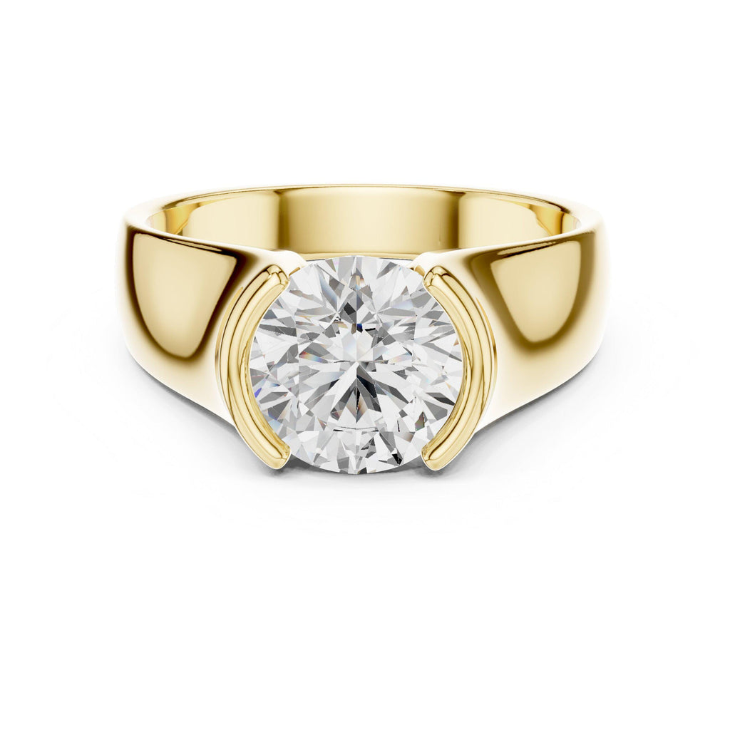 Men's Large Round Moissanite Solitaire Ring, Tapered Band – 925 Sterling Silver, 18K Gold Vermeil