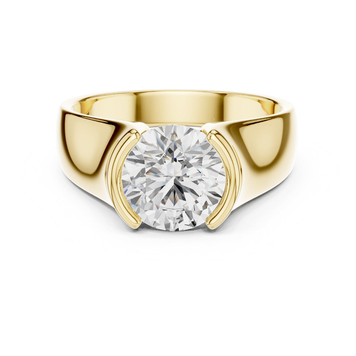Men's Large Round Moissanite Solitaire Ring, Tapered Band – 925 Sterling Silver, 18K Gold Vermeil