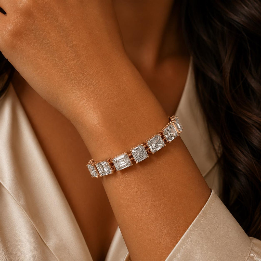 Emerald & Cushion-Cut Moissanite Tennis Bracelet – 925 Sterling Silver, 18K Gold Vermeil