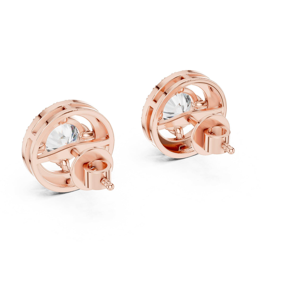 6.5mm Round Moissanite Halo Stud Earrings – 925 Sterling Silver, 18K Gold Vermeil