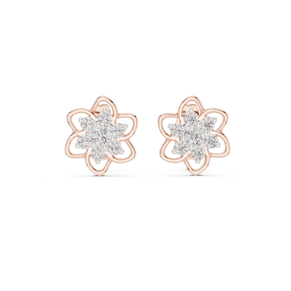 Moissanite Open Flower Cluster Stud Earrings – 925 Sterling Silver, 18K Gold Vermeil
