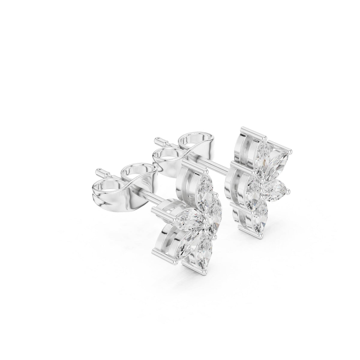 Marquise Moissanite Starburst Stud Earrings – 925 Sterling Silver, 18K Gold Vermeil