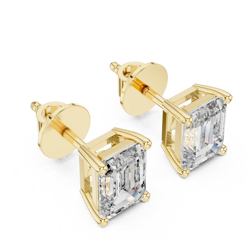 Emerald-Cut Moissanite Stud Earrings – 925 Sterling Silver, 18K Gold Vermeil