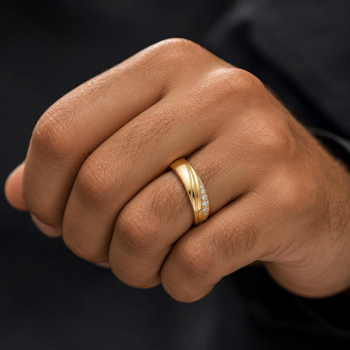 Men's Twisted Band with Pavé Moissanite Stripe – 925 Sterling Silver, 18K Gold Vermeil