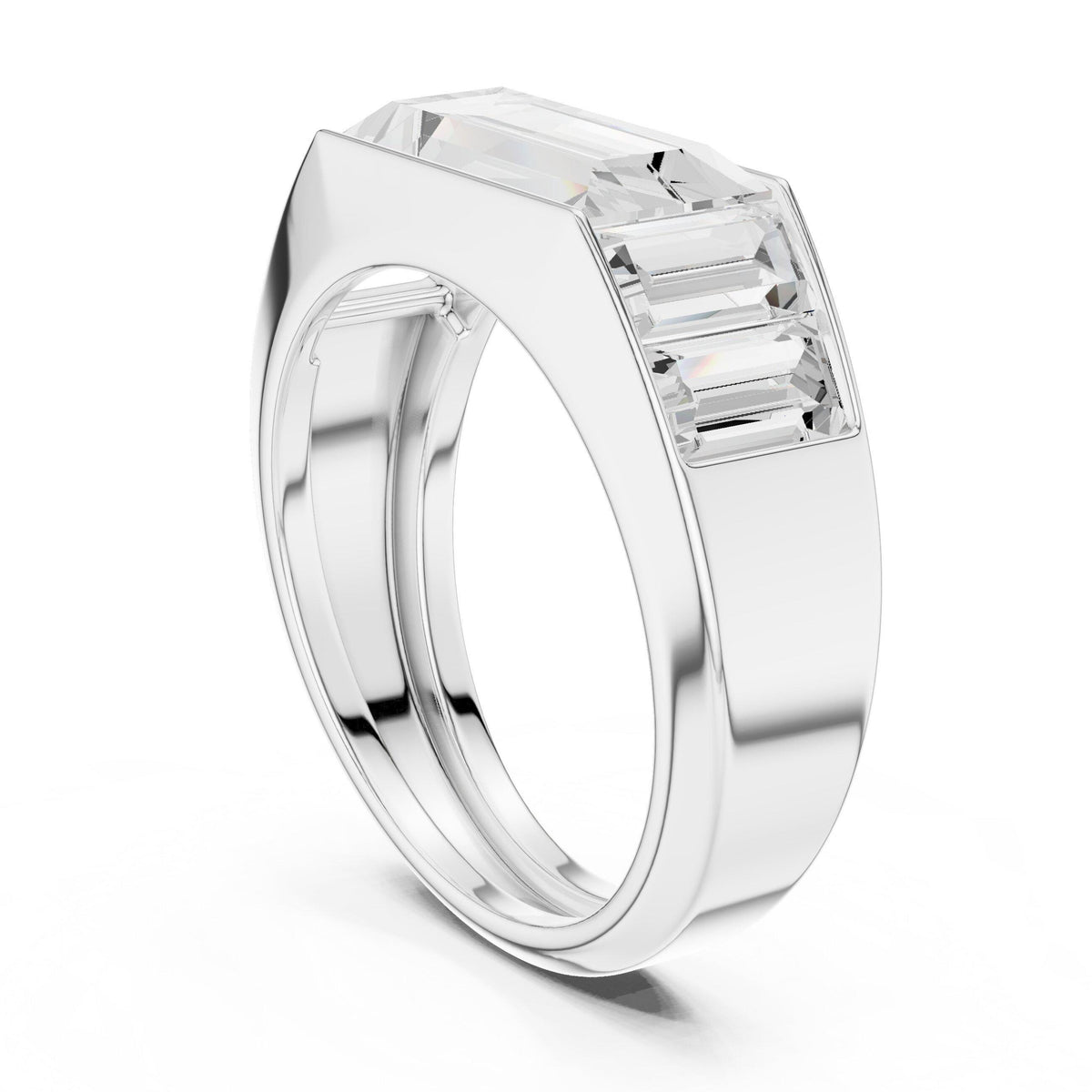 Men's Three-Stone Emerald-Cut Moissanite Ring – 925 Sterling Silver, 18K Gold Vermeil