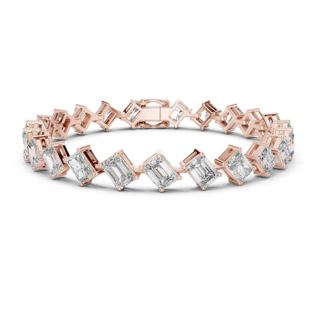 Tilted Emerald-Cut Moissanite Tennis Bracelet – 925 Sterling Silver, 18K Gold Vermeil