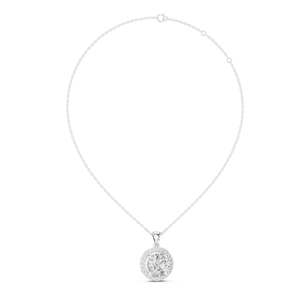 9mm Round Moissanite Double-Halo Pendant Necklace – 925 Sterling Silver, 18K Gold Vermeil