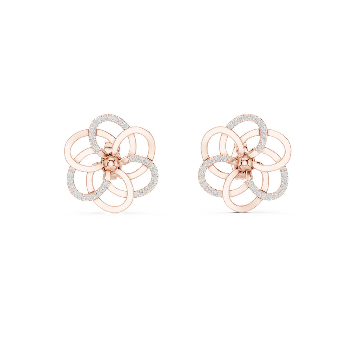 Moissanite Pavé Looped Flower Stud Earrings – 925 Sterling Silver, 18K Gold Vermeil