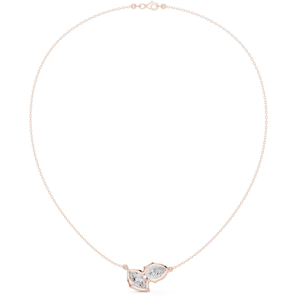 Pear & Marquise Moissanite Leaf Necklace – 925 Sterling Silver, 18K Gold Vermeil