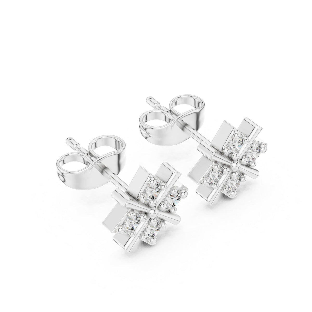 Moissanite Crossed Star Stud Earrings – 925 Sterling Silver, 18K Gold Vermeil