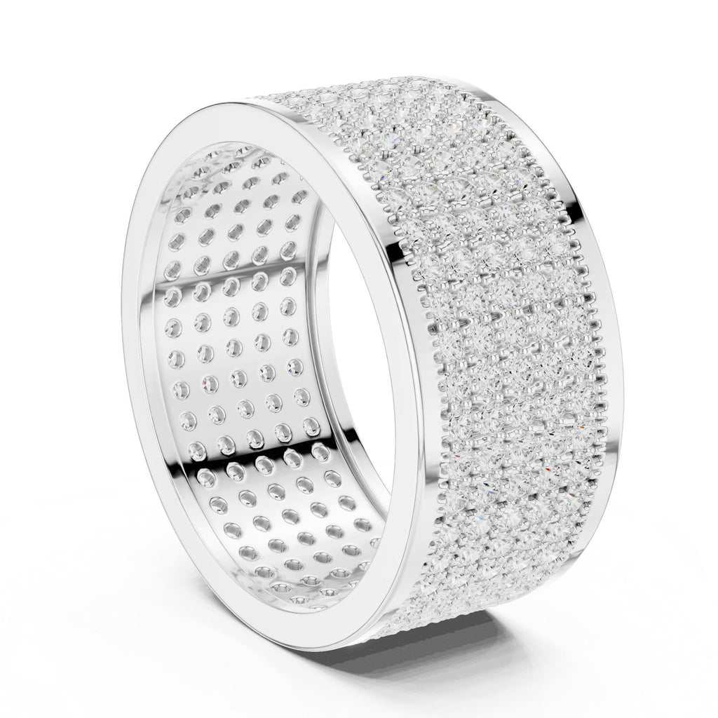 Men's Wide Multi-Row Pavé Moissanite Band – 925 Sterling Silver, 18K Gold Vermeil