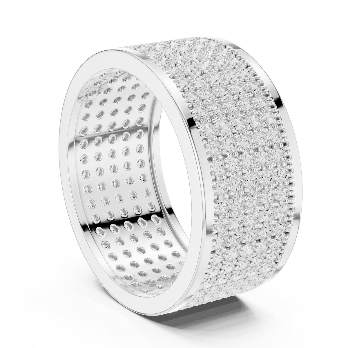 Men's Wide Multi-Row Pavé Moissanite Band – 925 Sterling Silver, 18K Gold Vermeil
