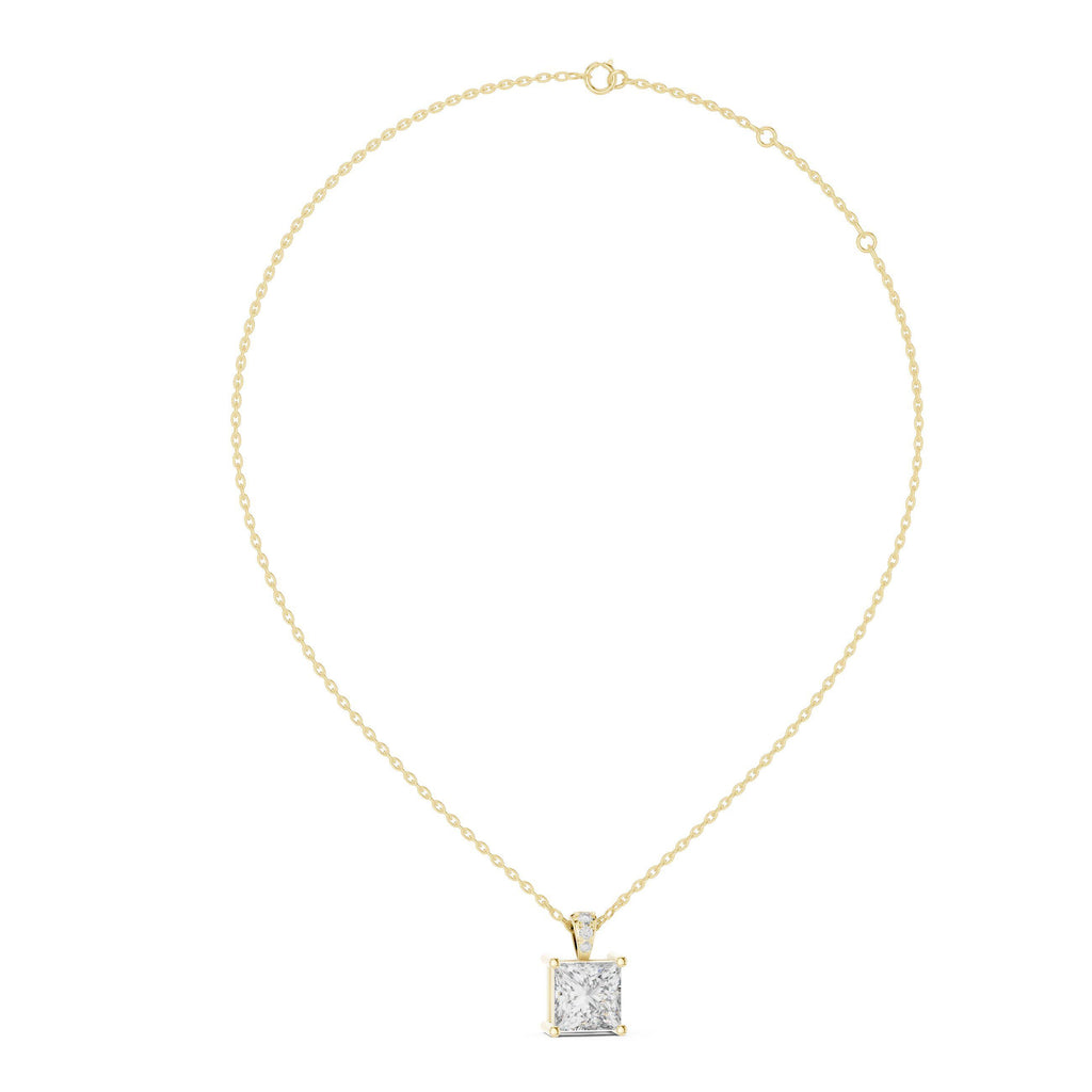 7mm Princess Moissanite Solitaire Pendant Necklace – 925 Sterling Silver, 18K Gold Vermeil