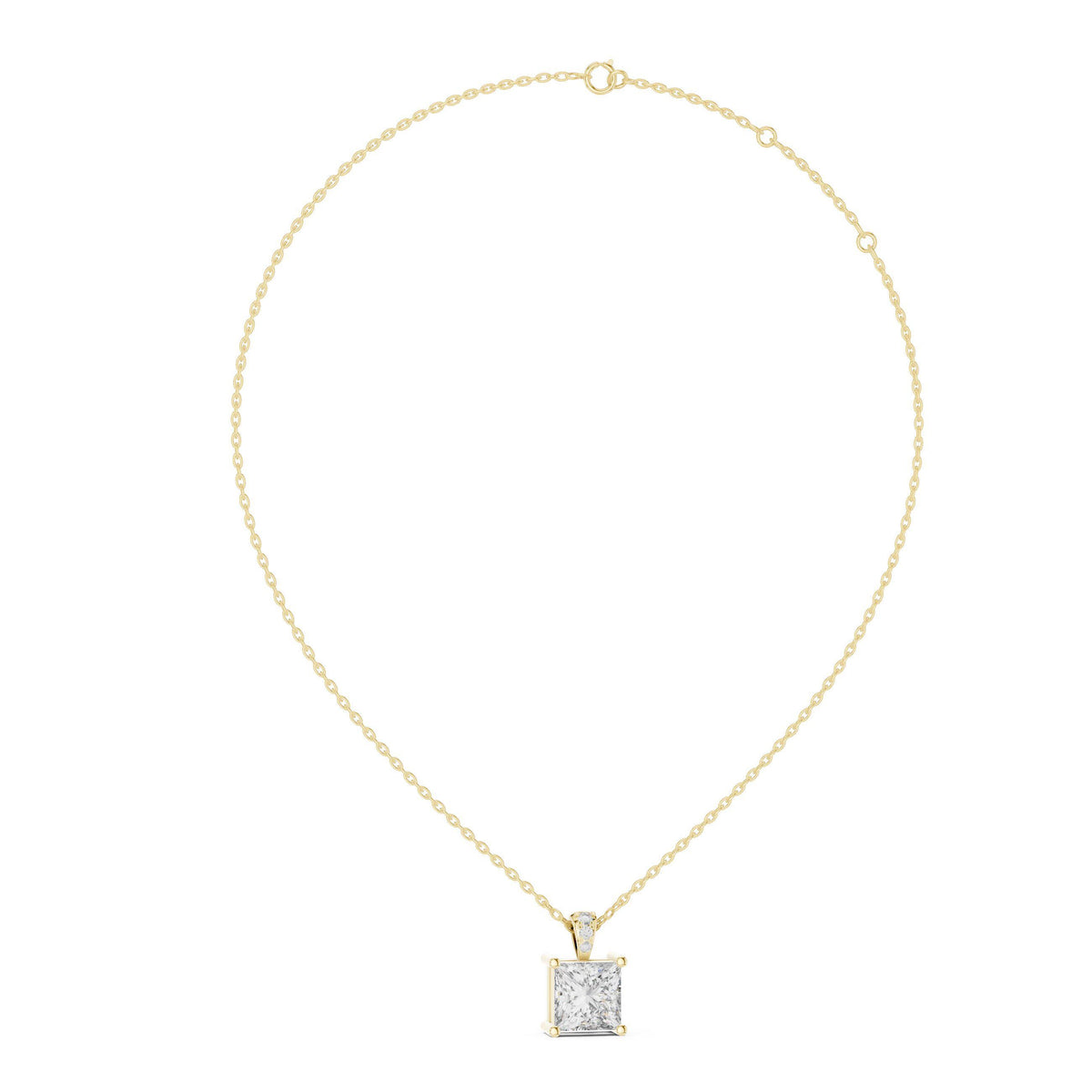 7mm Princess Moissanite Solitaire Pendant Necklace – 925 Sterling Silver, 18K Gold Vermeil