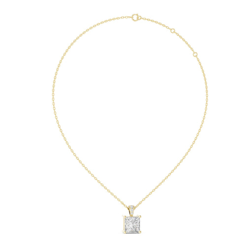 7mm Princess Moissanite Solitaire Pendant Necklace – 925 Sterling Silver, 18K Gold Vermeil