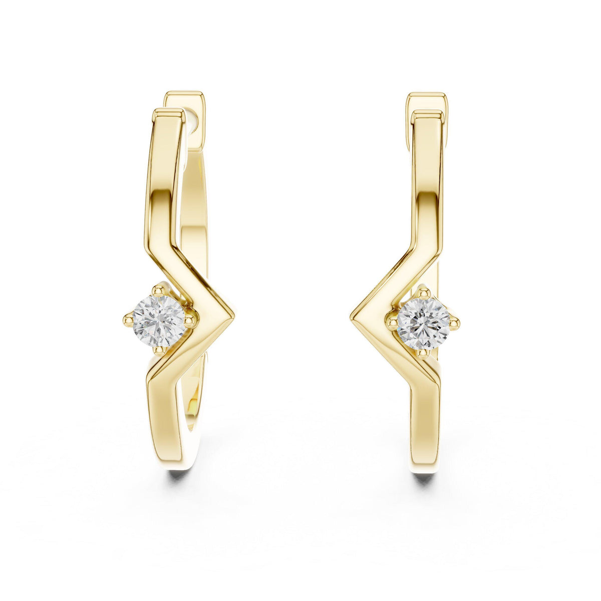 Round Moissanite Chevron Huggie Hoop Earrings – 925 Sterling Silver, 18K Gold Vermeil