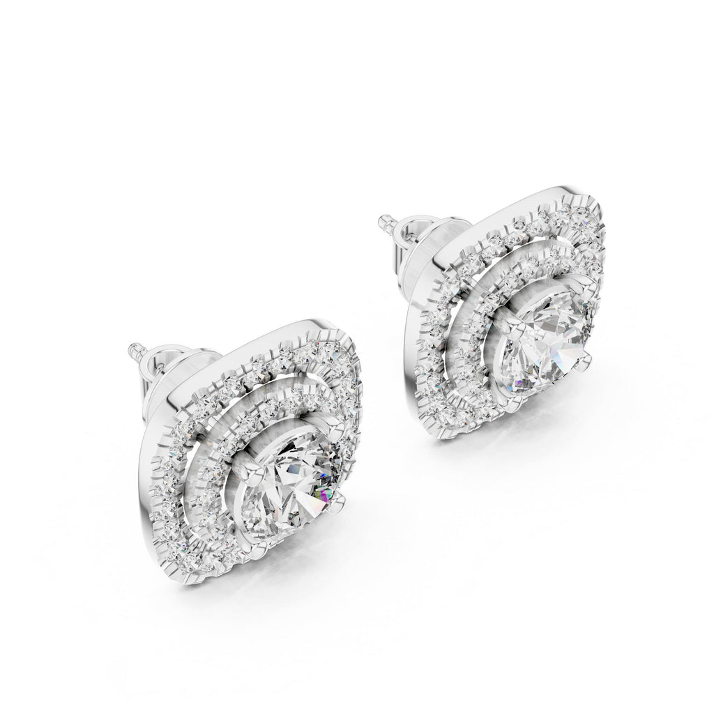 7mm Round Moissanite Cushion Double-Halo Stud Earrings – 925 Sterling Silver, 18K Gold Vermeil