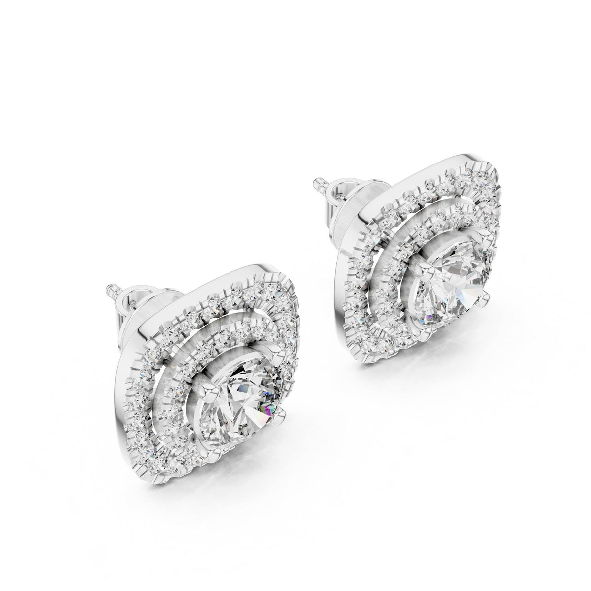 7mm Round Moissanite Cushion Double-Halo Stud Earrings – 925 Sterling Silver, 18K Gold Vermeil