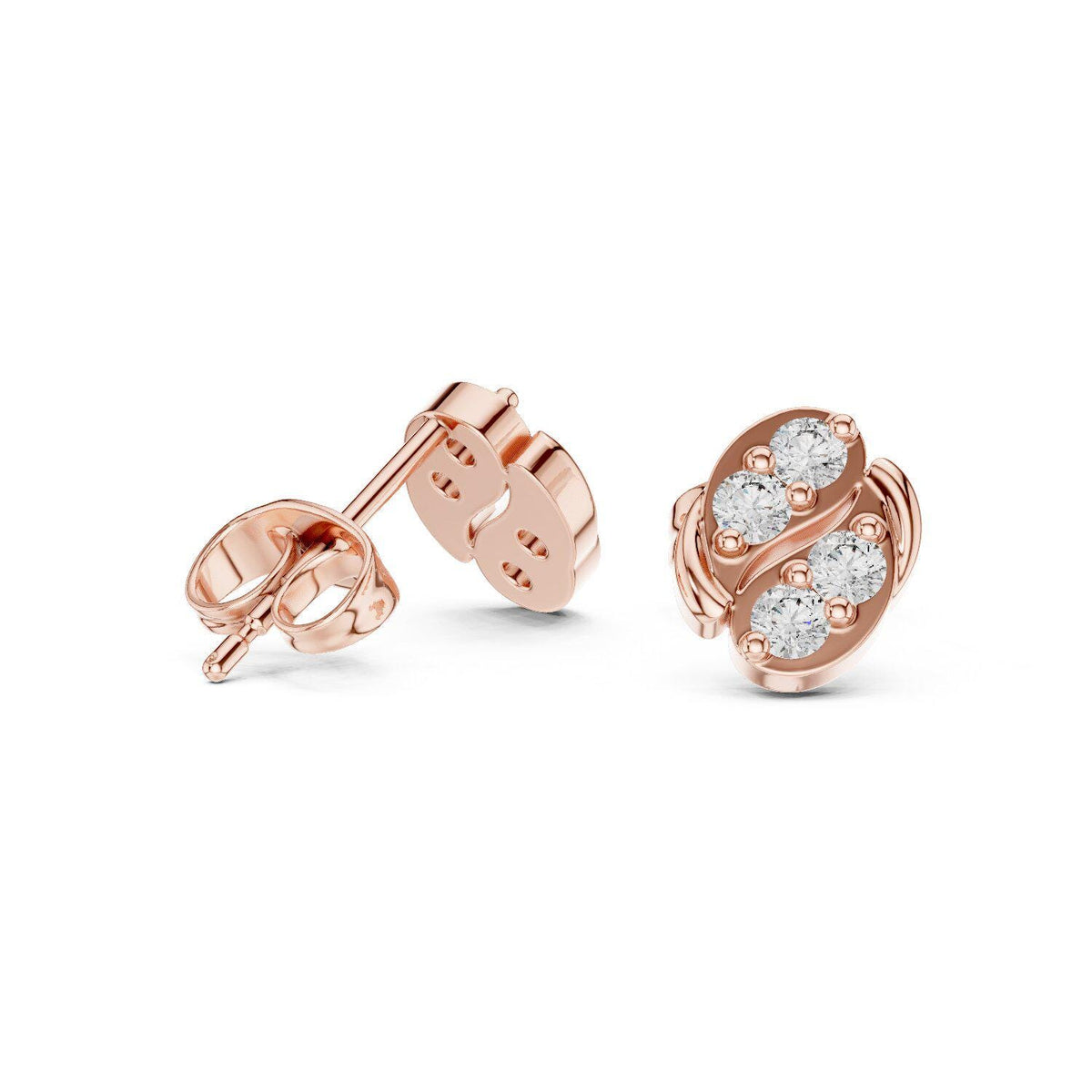 Moissanite Pavé Swirl Oval Stud Earrings – 925 Sterling Silver, 18K Gold Vermeil
