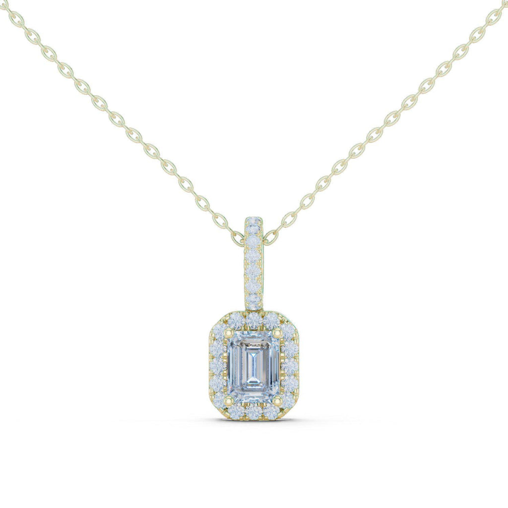 Emerald-Cut Moissanite Halo Pendant Necklace – 925 Sterling Silver, 18K Gold Vermeil