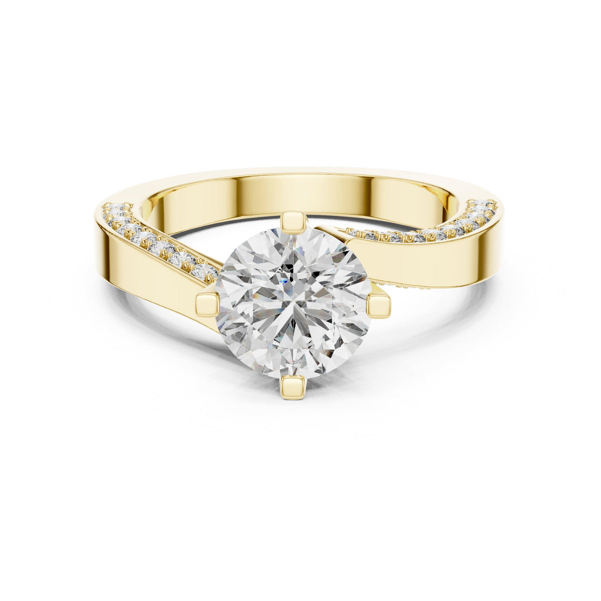 Round Moissanite Twist Ring with Pavé Band, 7.5mm – 925 Sterling Silver, 18K Gold Vermeil
