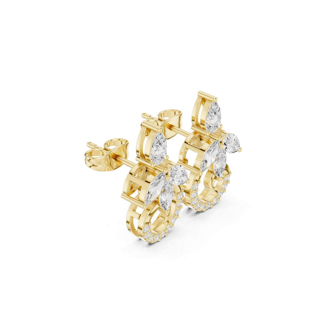 Marquise Moissanite Swirl Drop Stud Earrings – 925 Sterling Silver, 18K Gold Vermeil
