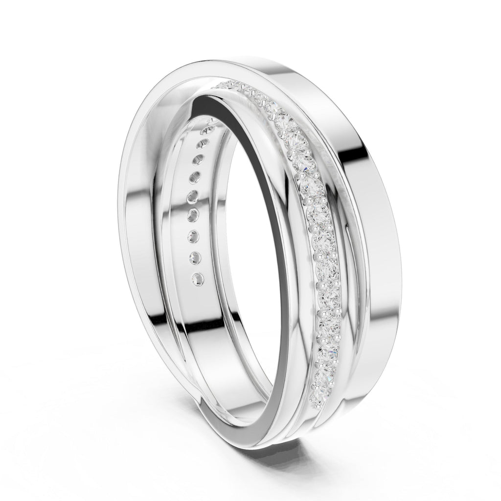 Men's Crossover Pavé Moissanite Band – 925 Sterling Silver, 18K Gold Vermeil