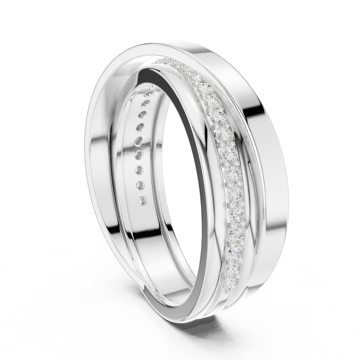 Men's Crossover Pavé Moissanite Band – 925 Sterling Silver, 18K Gold Vermeil