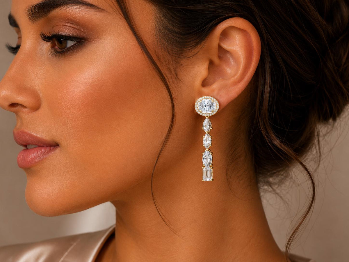 Oval Halo Moissanite Drop Earrings – 925 Sterling Silver, 18K Gold Vermeil