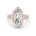 Marquise Moissanite Halo Ring with Triple-Row Pavé Band – 925 Sterling Silver, 18K Gold Vermeil
